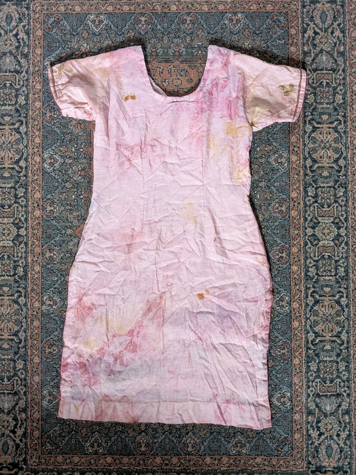 Vintage Hand Embroidered Beaded Peacock Indian Tunic Kurti Pink Boho Maximalist