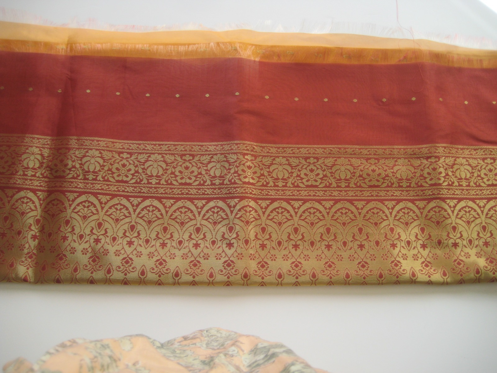 Beautiful Orange/Red shade Organza Type Material w/Gold Work Indian Sari