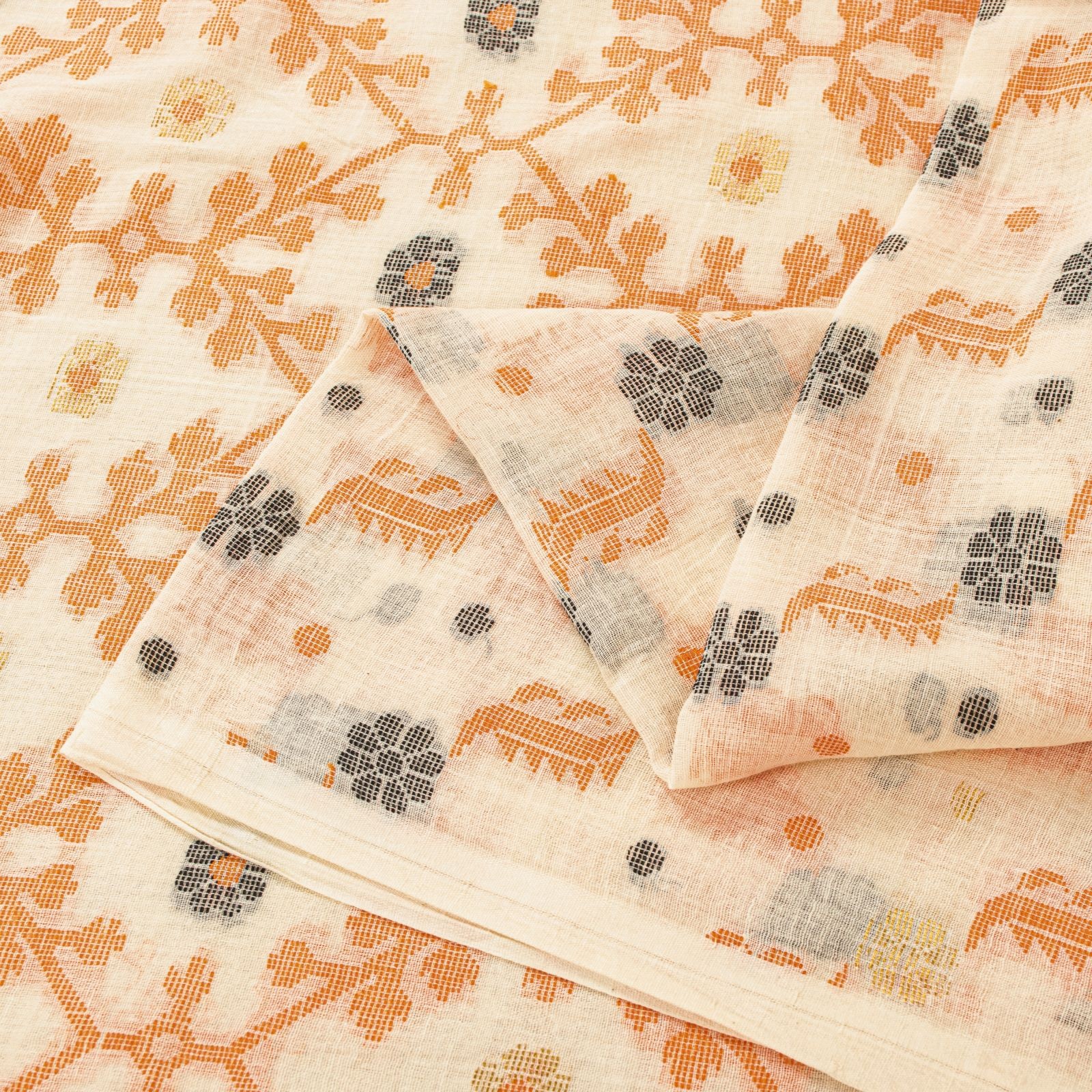 Sanskriti Vintage Saree Brown 100% Pure Cotton Jamdani Woven Bengali 5.5+Yd Sari