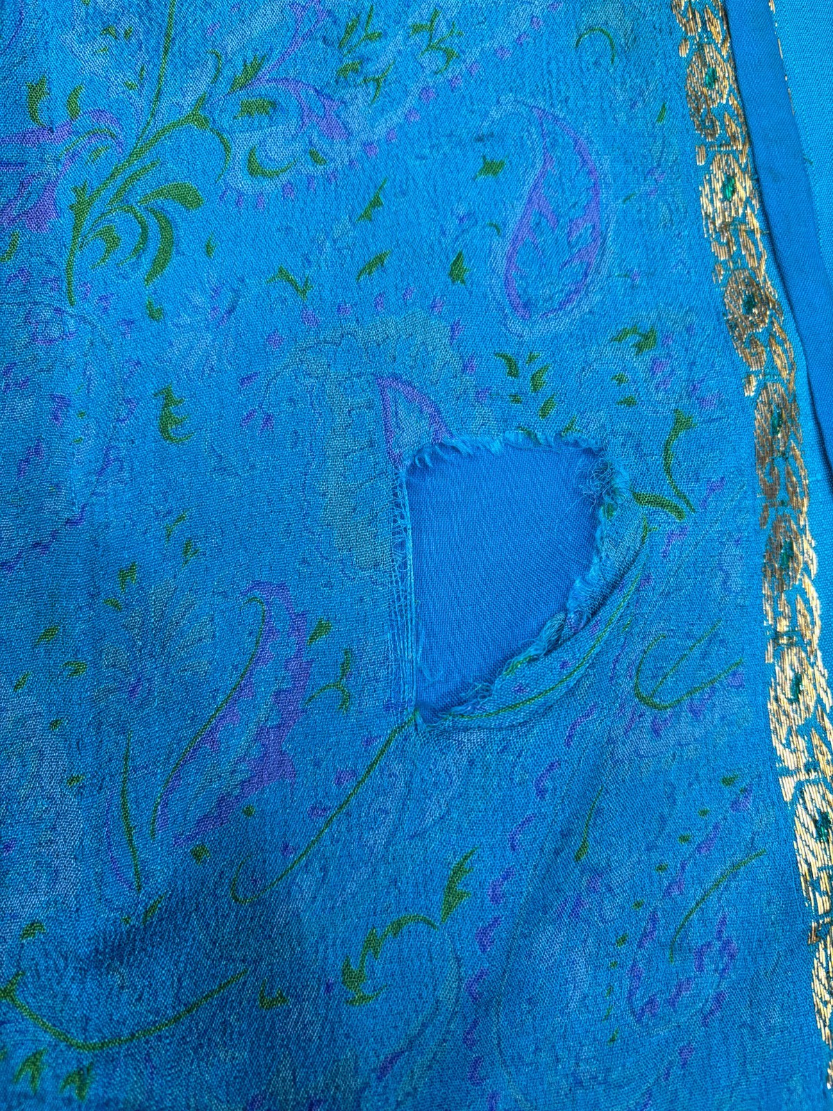 Vintage Blue Chiffon Silk Saree | Lightweight Fabric for DIY & Sewing CS1047