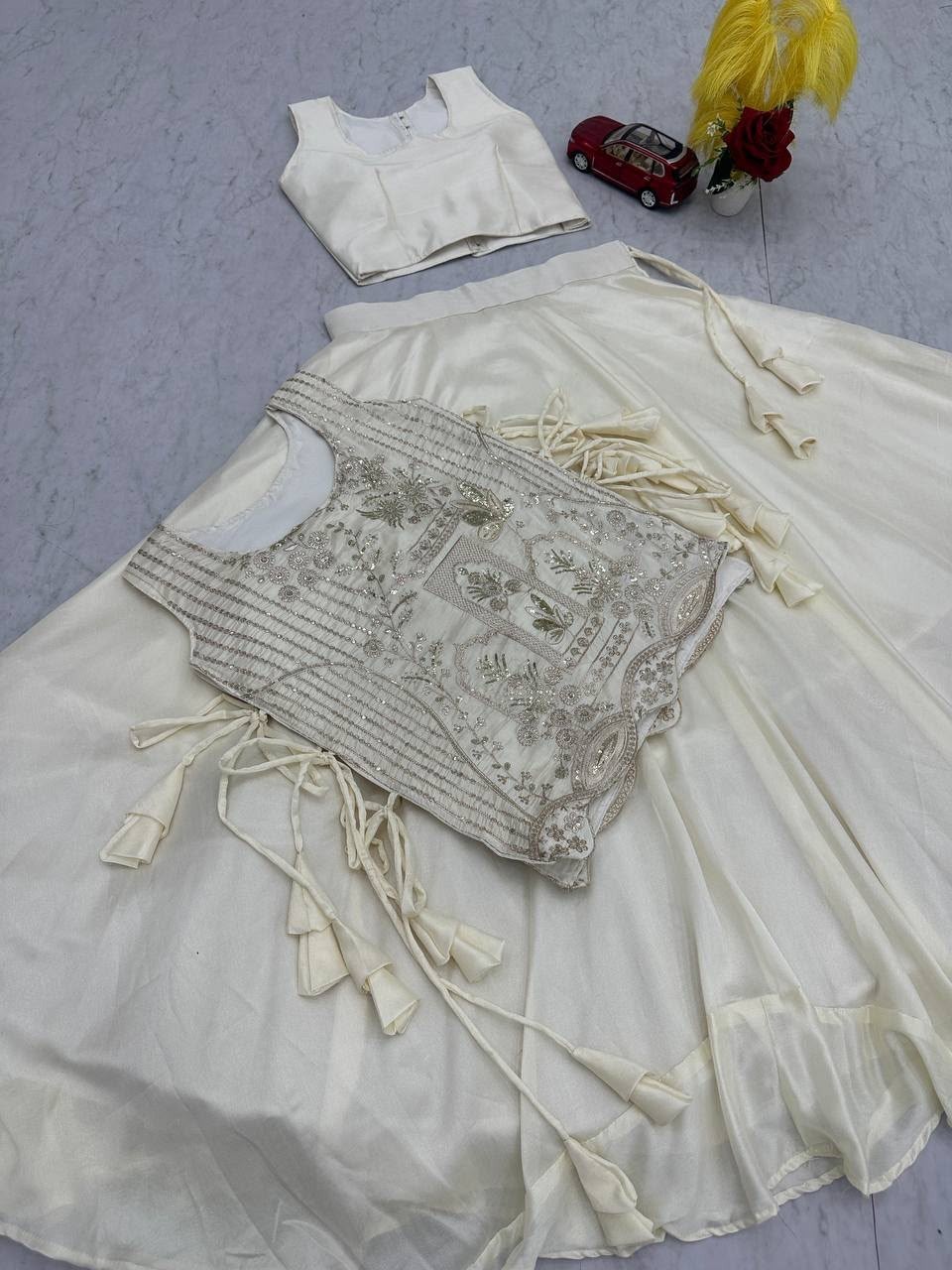 Women’s Wedding Lehenga with Embroidered Shrug Vichitra Silk