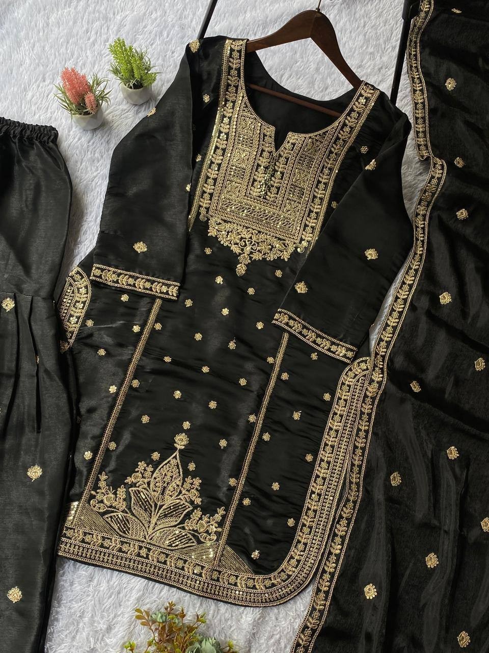 New Presenting Black Heavy Silk Top Palazzo With Dupatta For Wedding Wear