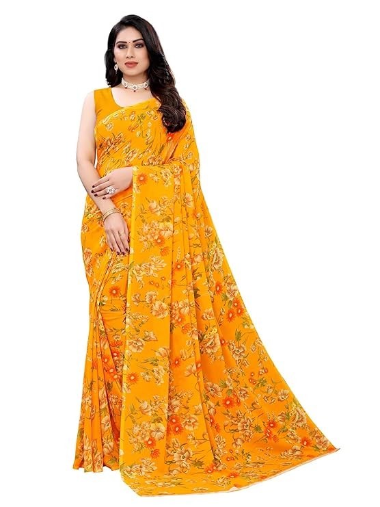 Women’s Floral Printed Georgette Saree with Unstitched Blouse Piece
