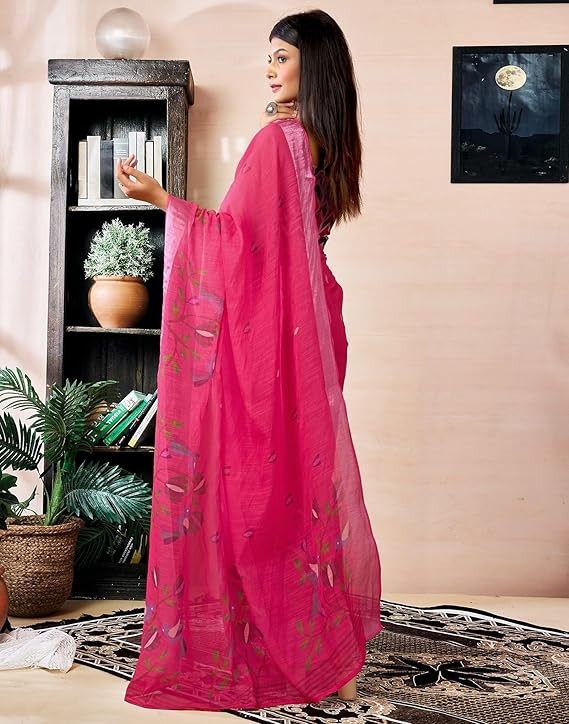 Women’s Cotton Linen Ready To Wear one Minute Saree With Unstitched Blouse Piece