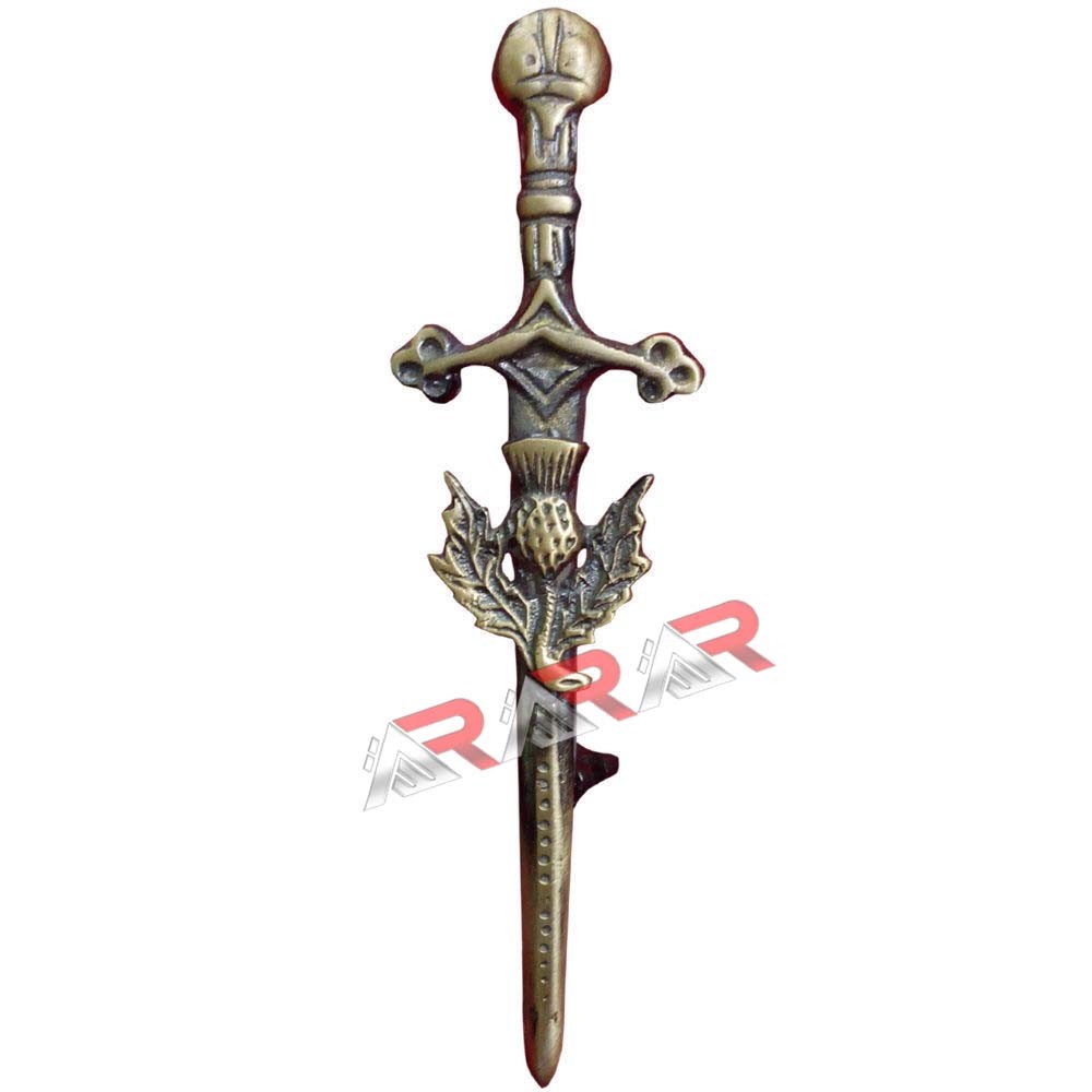 Kilt Pin Brooch Badge Thistle Hilt Set Fly Plaid High Quality Antique Finish AAR