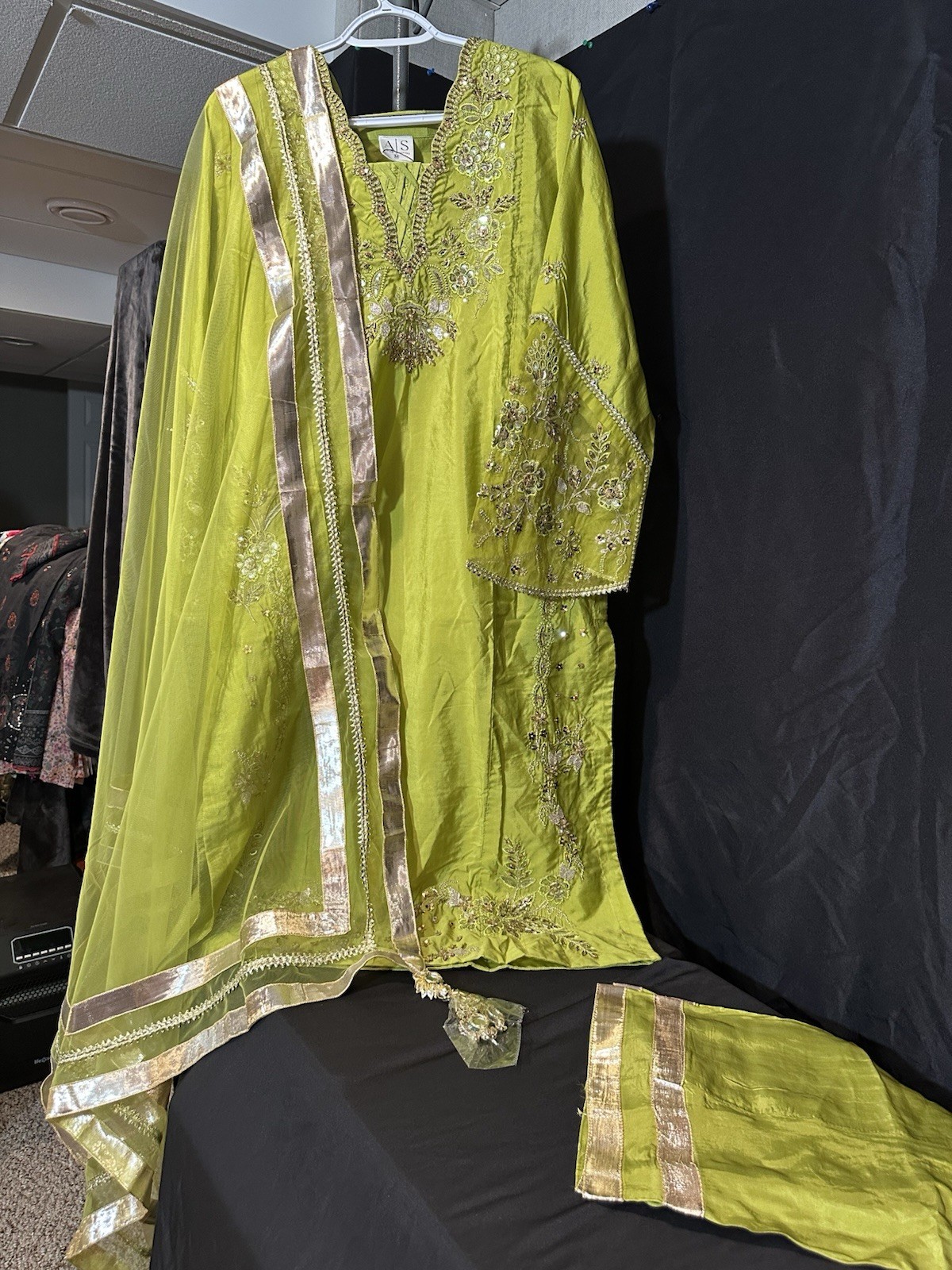 ASIAN STITCH ZARQUN BRAND – Emb Raw Silk Front & Back Emb, Net Lux Dupatta – $75
