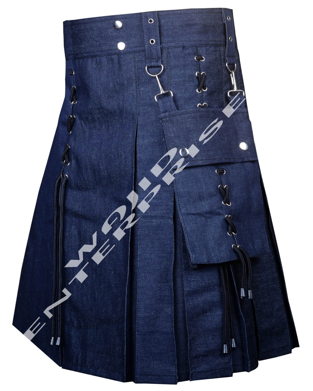 Men’s Utility Blue Denim Kilt – Modern kilt Detachable Pockets Custom Size Kilt
