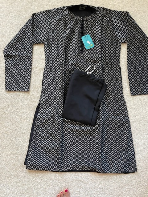 Indian Pakistani Traditional Kurta Pajama Young boys or youth sz S black silver