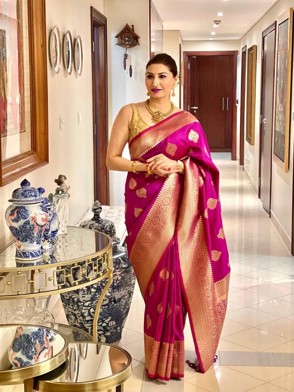 Bollywood Designer Silk Saree With Matching Blouse South Indian Wedding Wear
