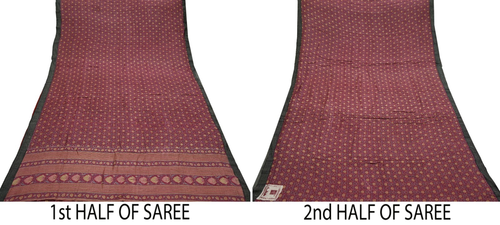 Vintage Maroon Heavy Saree Pure Woolen Woven Printed Sari Craft Fabric 5Yd Soft