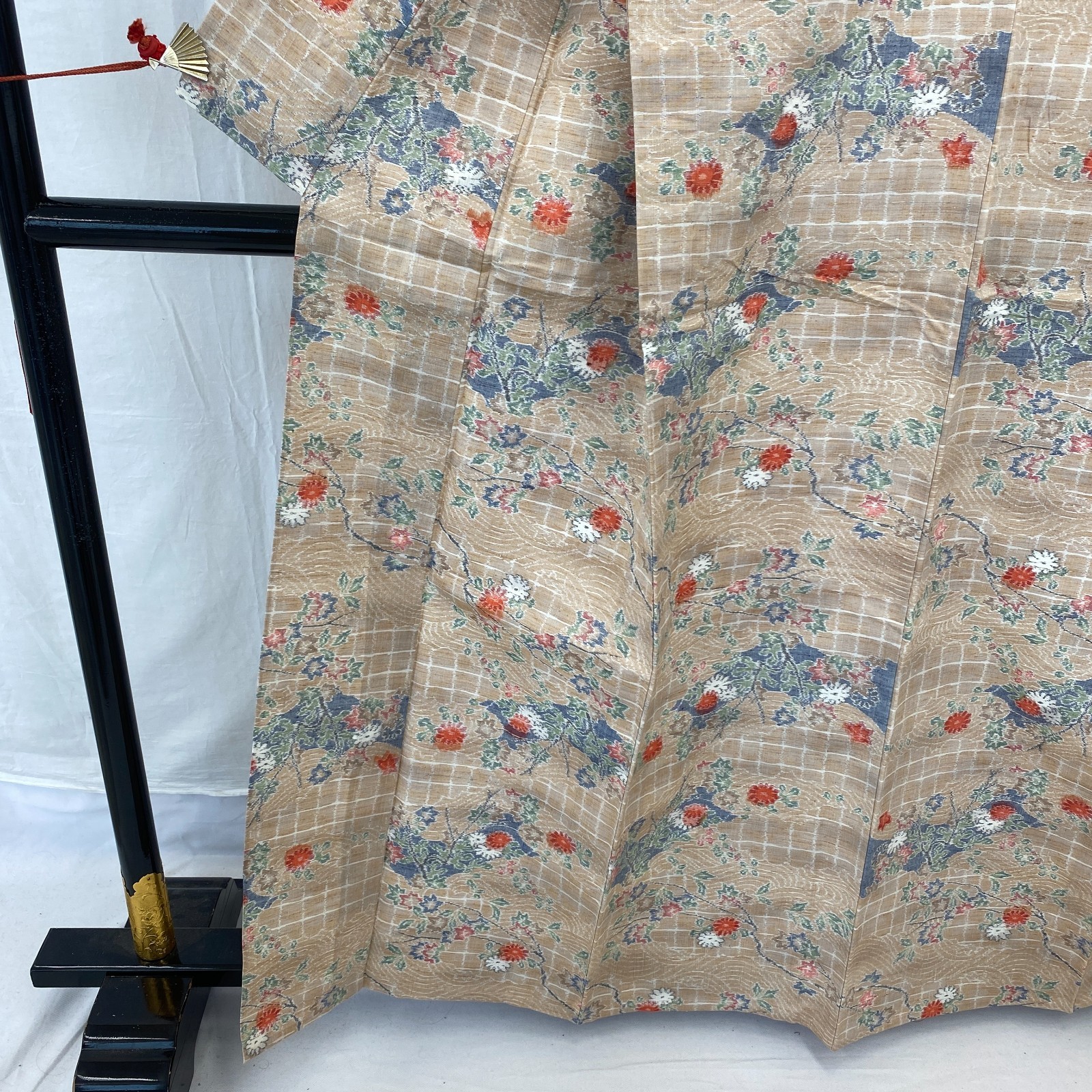 Japanese Vintage Kimono Silk Beige No Lining Traditional Authentic Length 62 in