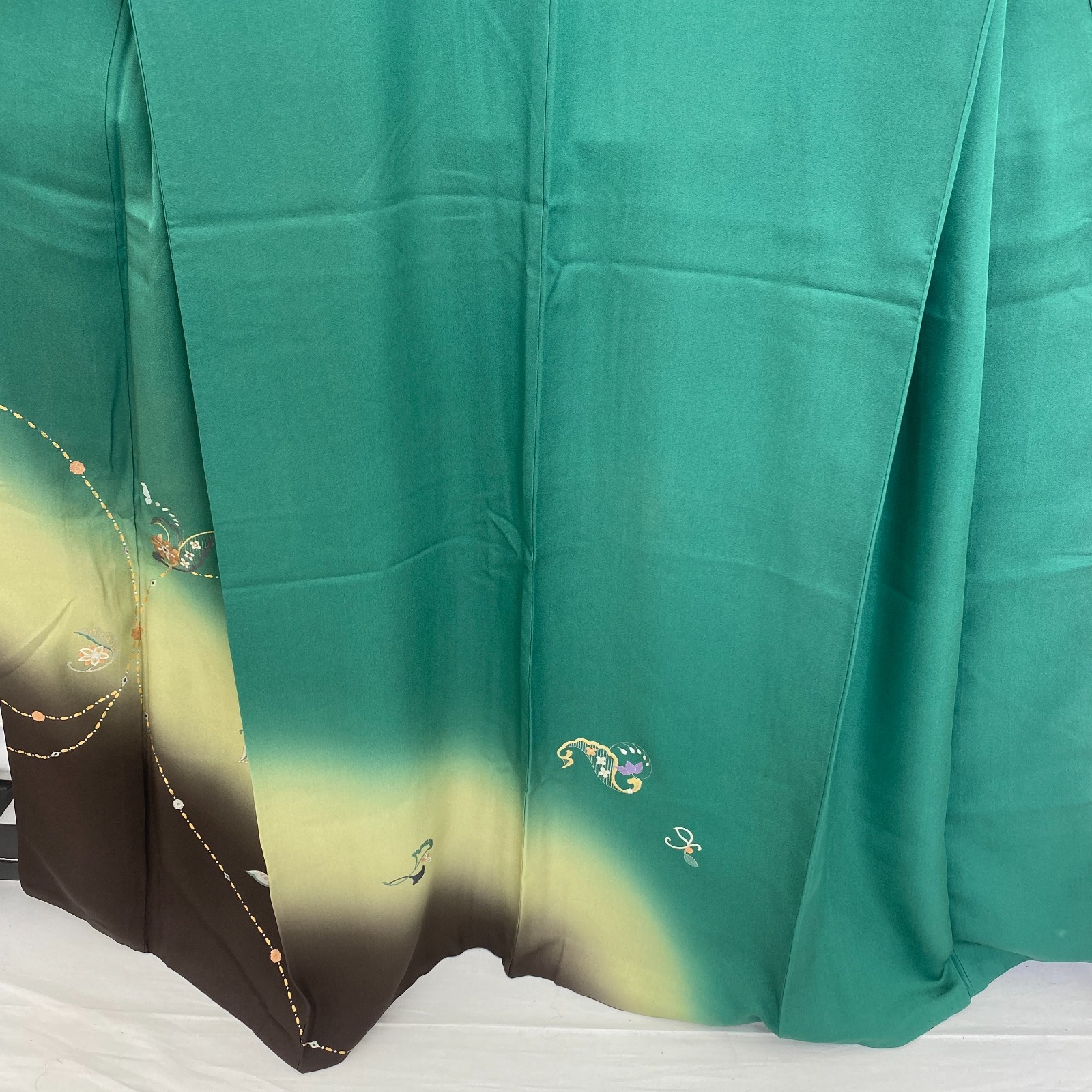 Japanese Vintage Kimono Polyester Green Homongi Traditional Authentic Length63in