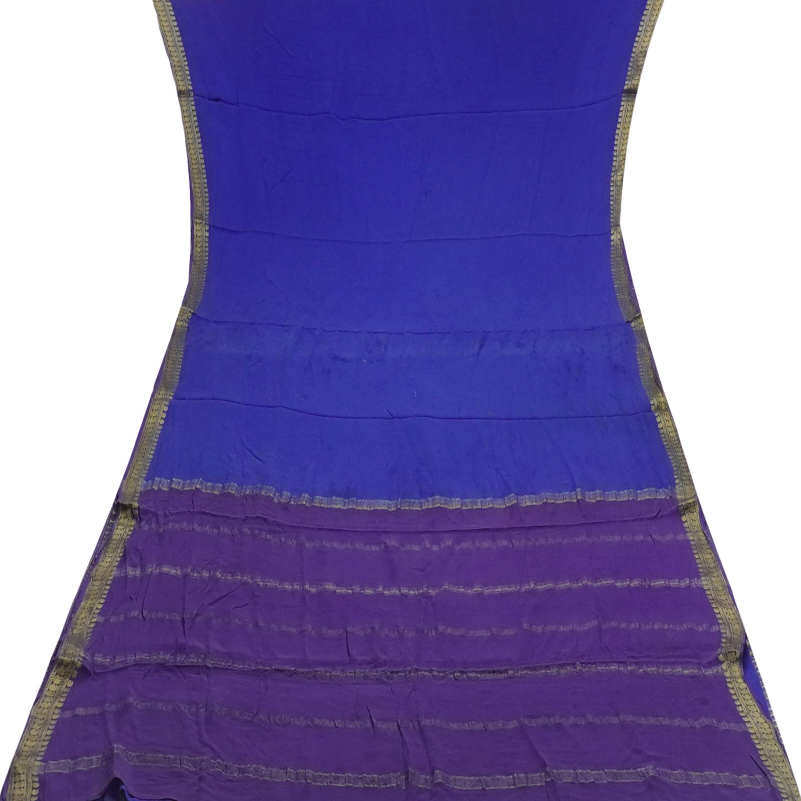 Vintage Blue Sarees 100% Pure Mysore Crepe Silk Zari Woven Sari 5YD Craft Fabric