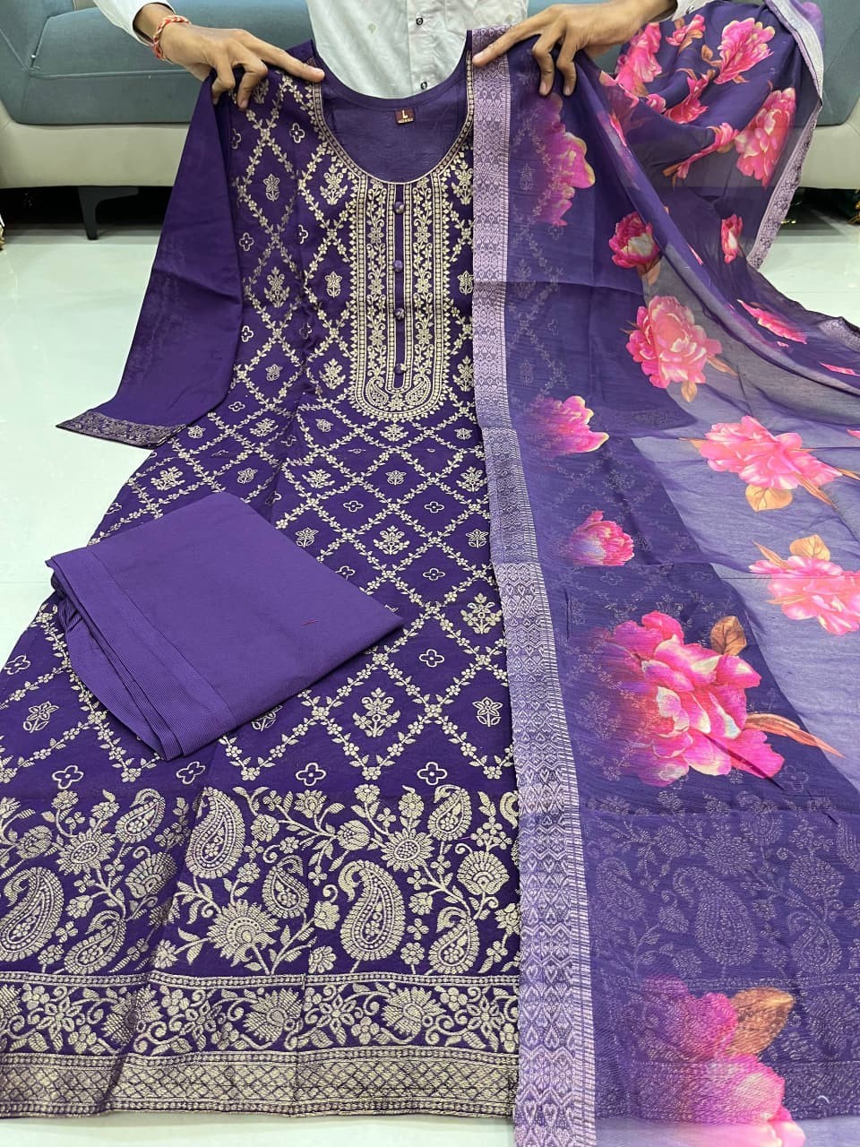 Purple Salwar Kameez Readymade Indian Designer Kurta Palazzo Designer Dupatta