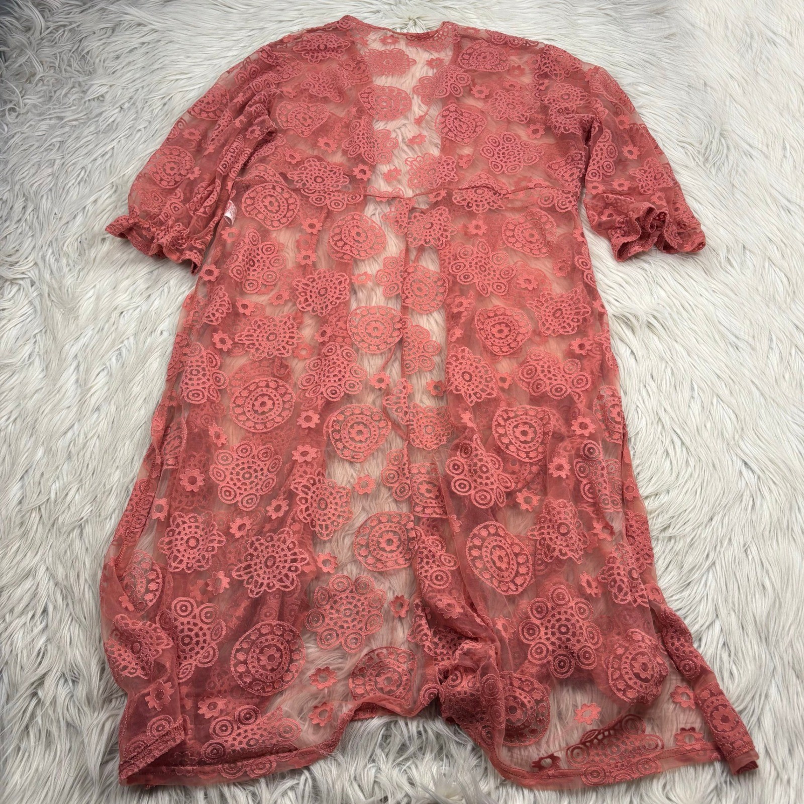 Unbranded Women’s XL Pink Floral Burn Out Long Line Kimono Boho Fairy Festival