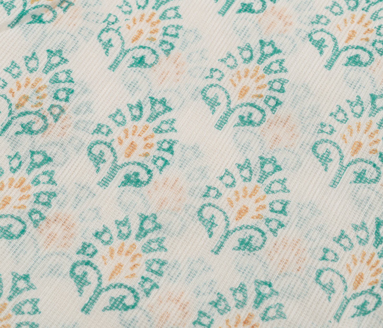 Sushila Vintage White Floral Saree Blend Cotton Hand Block Printed Craft Fabric