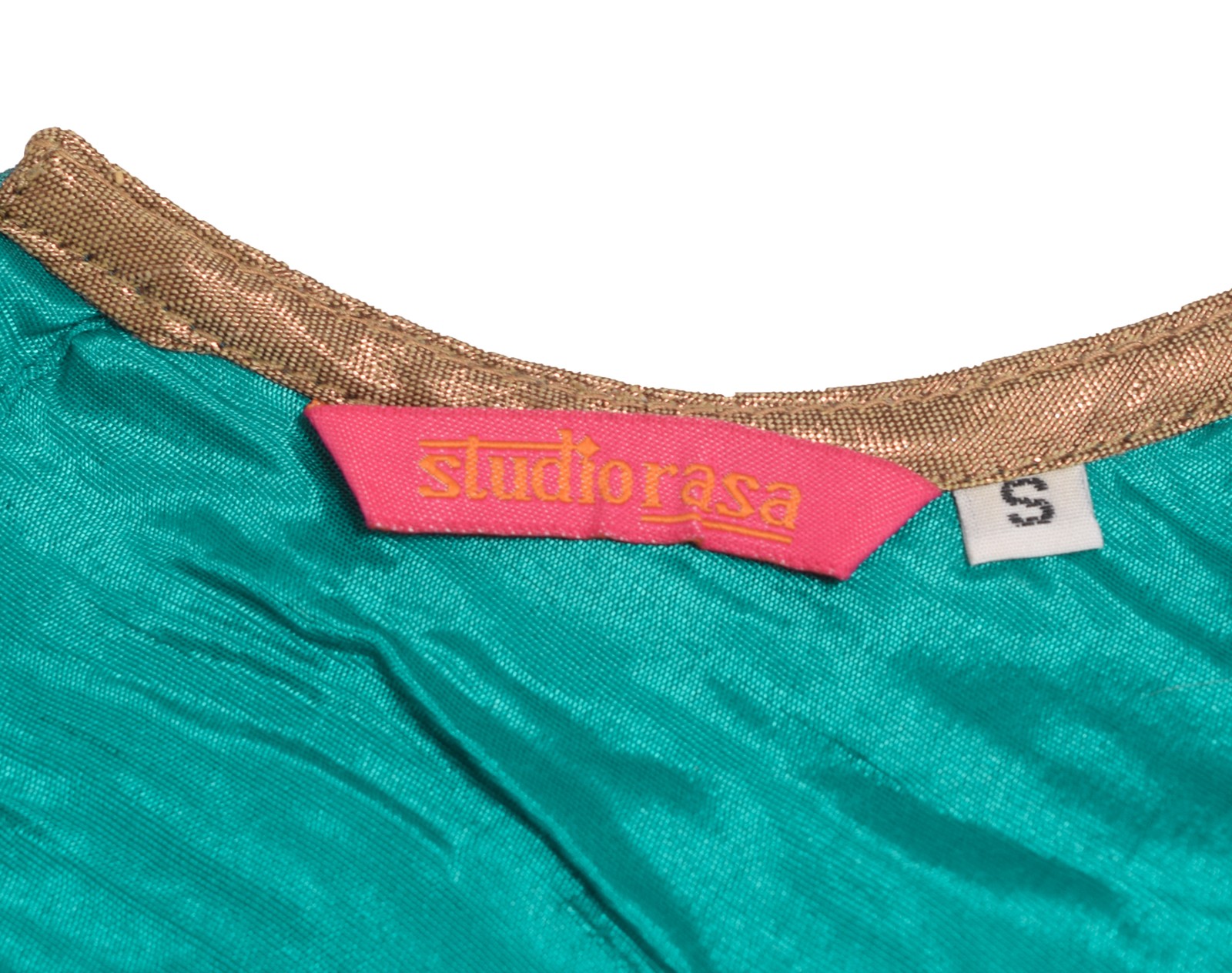 Sushila Vintage Stitched Sari Blouse Teal Green Round Neck Branded Silk Top “S”