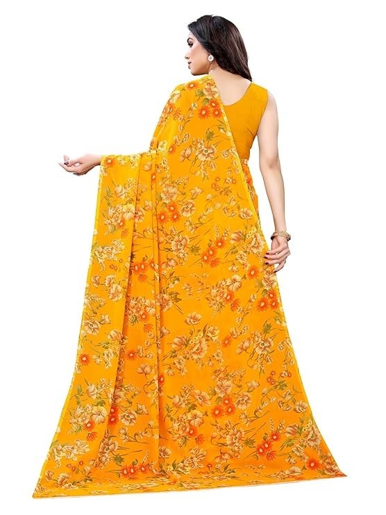 Women’s Floral Printed Georgette Saree with Unstitched Blouse Piece