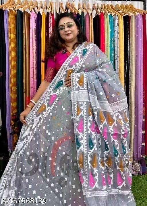 Traditional Bengali Handmade Jamdani Saree With Unstitched Bloused Wedding Wear