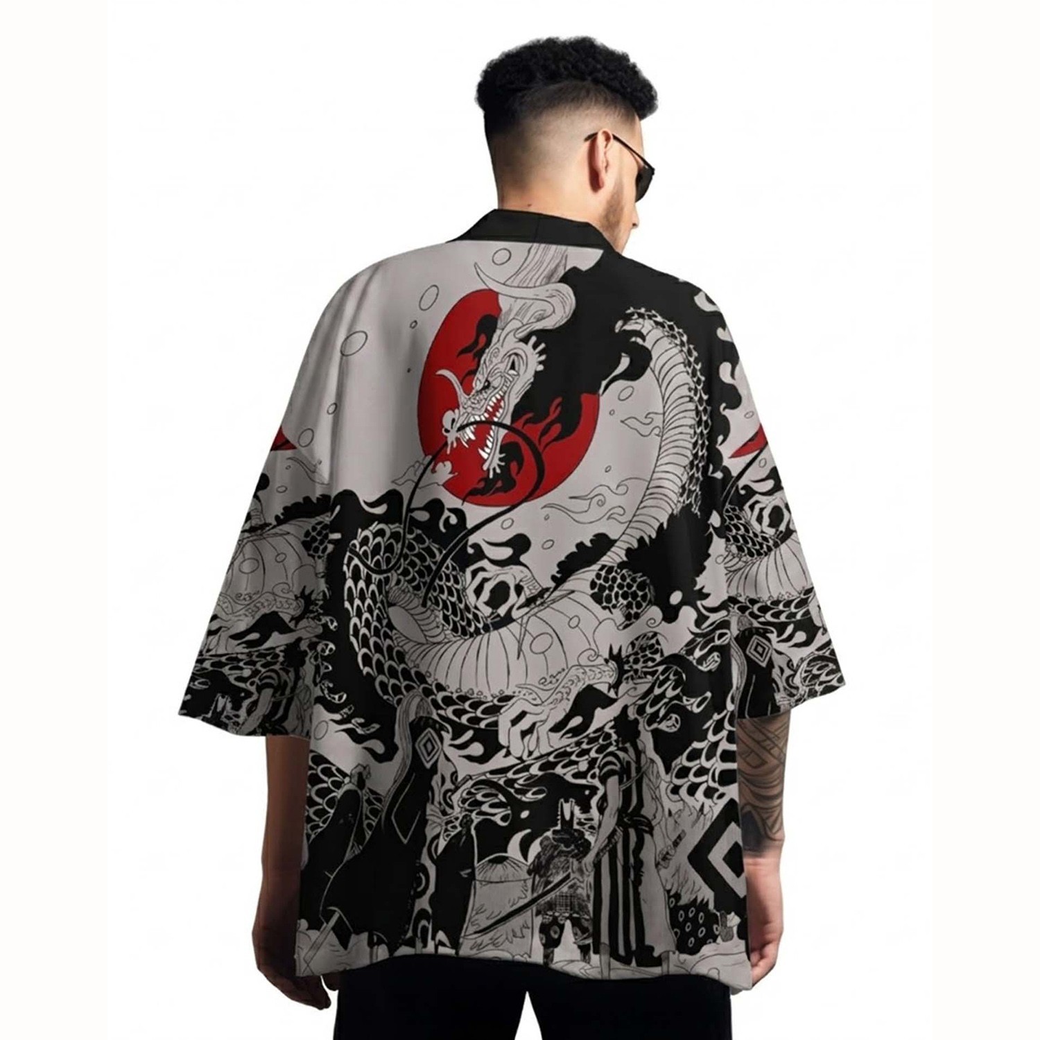 Niepce Men’s Japanese Graphic Lightweight Dragon Invasion Kimono Cardigan Shirt