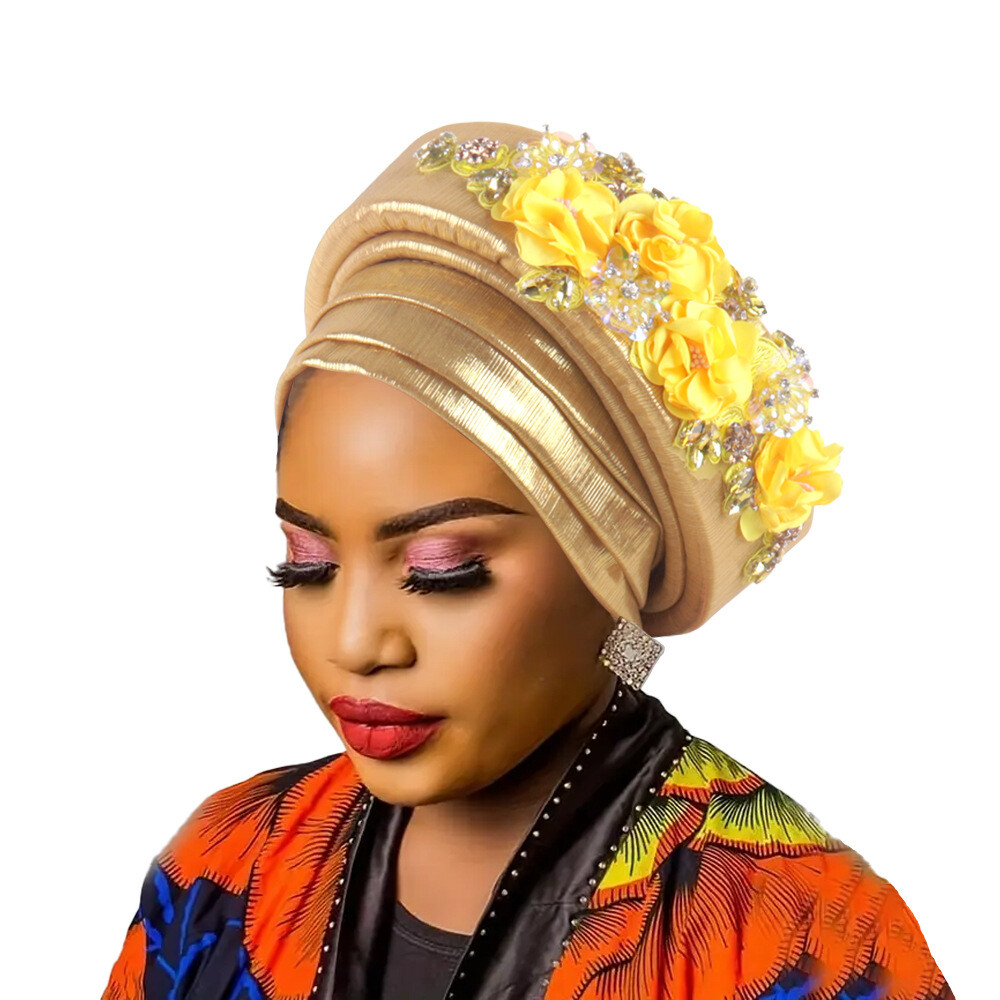 African Wedding Hijab Cap Aso Oke Headtie Auto Gele Nigerian Headwear Turban Hat