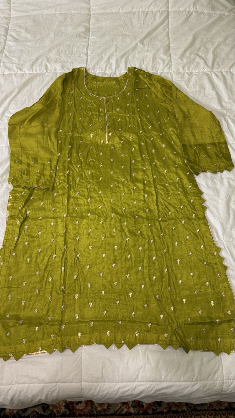 South Asian Olive Green Embroidered Kurta Set for Women