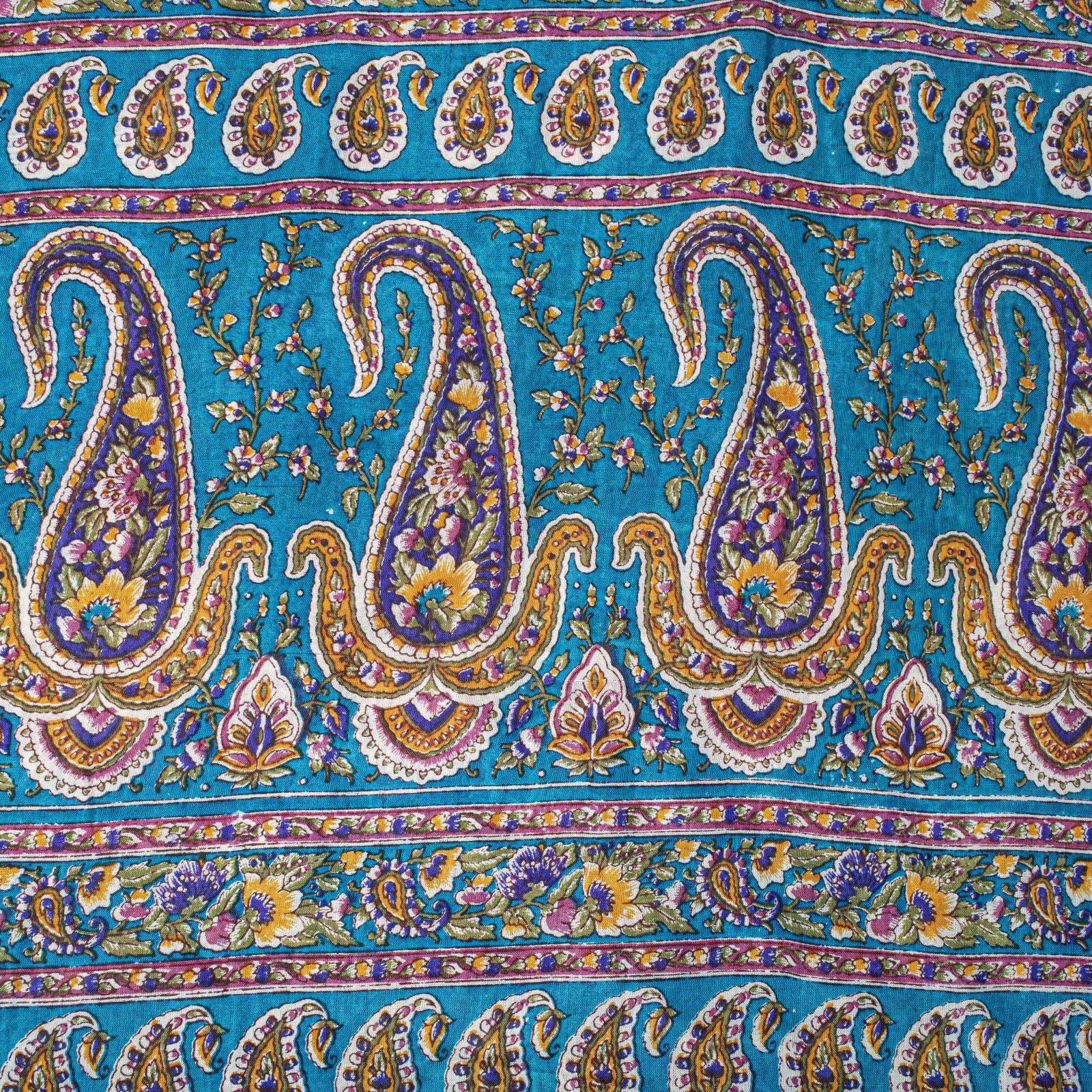 Sanskriti Vintage Saree Pink-Blue Pure Cotton Floral Printed Sari Fabric 5+Yard