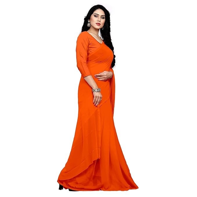 Sidhidata Women’s Georgette Saree With Unstitched Blouse Piece Dark Orange 1 Pcs