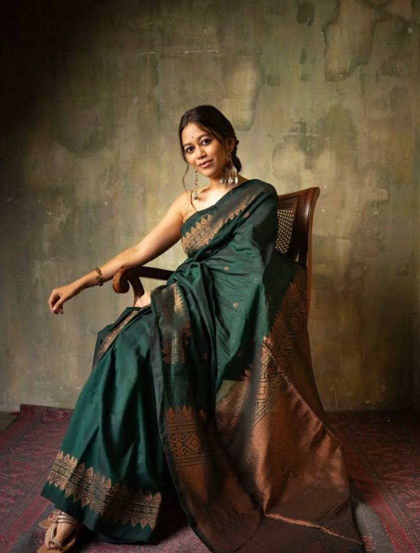 Women Soft Lichi Silk Green Saree With Blouse Indian Designer Wedding Party Wear