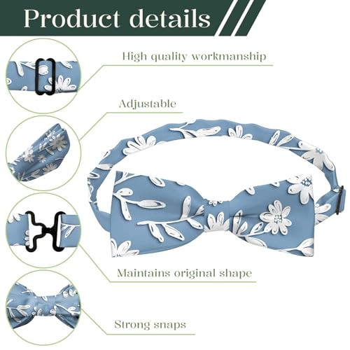 Bow Ties Pre Tied Adjustable Bowties for Wedding Party Leisure Af2-white Flower