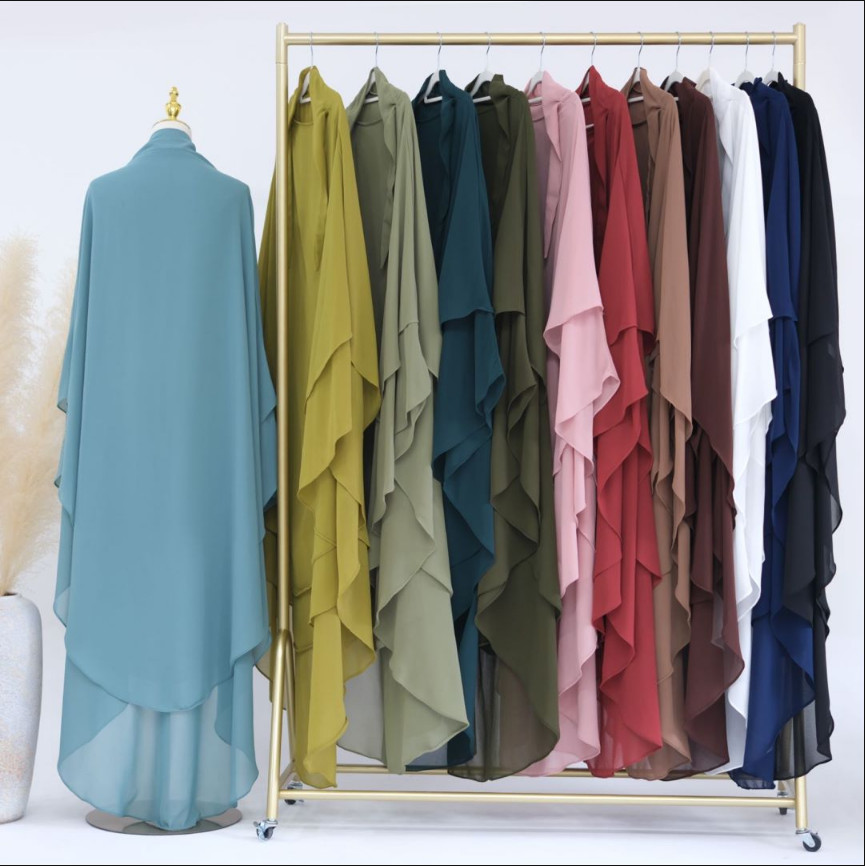Modest Muslim Women Chiffon Khimar Overhead Hijab Prayer Abaya Long Tops Dress
