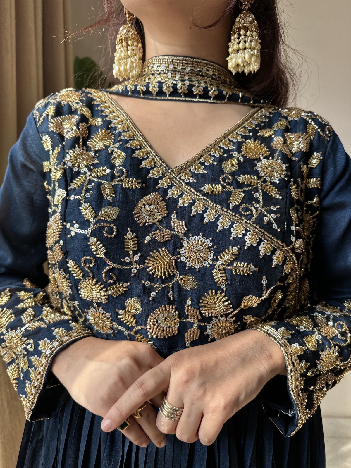 DESIGNER FLOOR-LENGTH ANARKALI GOWN – BEADS & SEQUENCE WORK