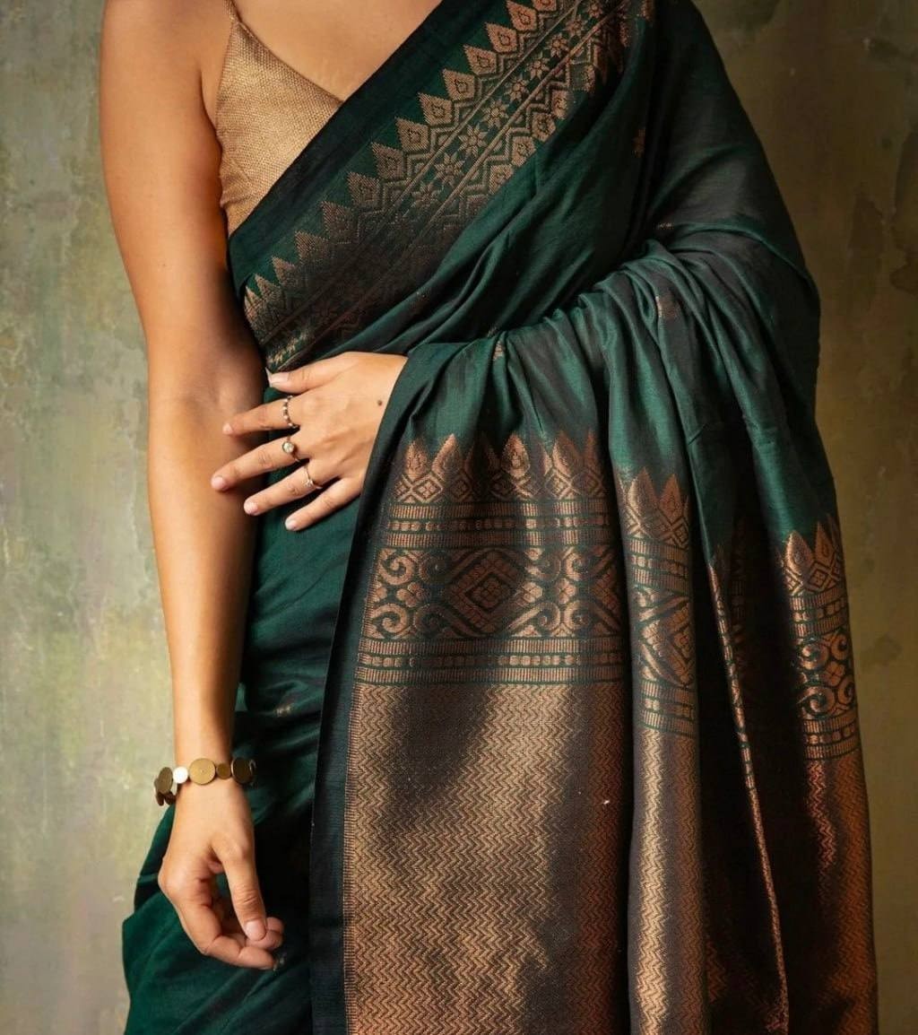 Women Soft Lichi Silk Green Saree With Blouse Indian Designer Wedding Party Wear
