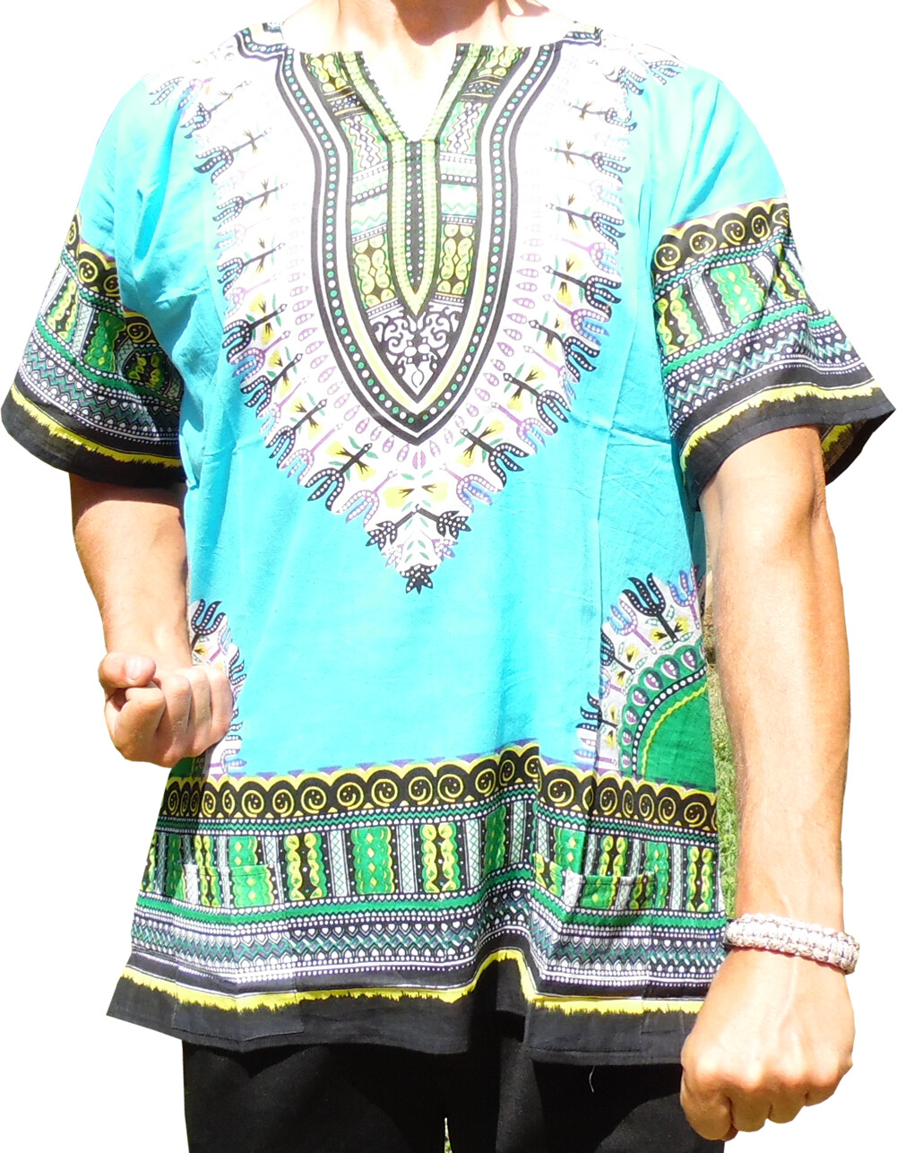 Mens LIGHT BLUE Dashiki Shirt African Blouse Top Rap Rapper ~ FAST SHIPPING