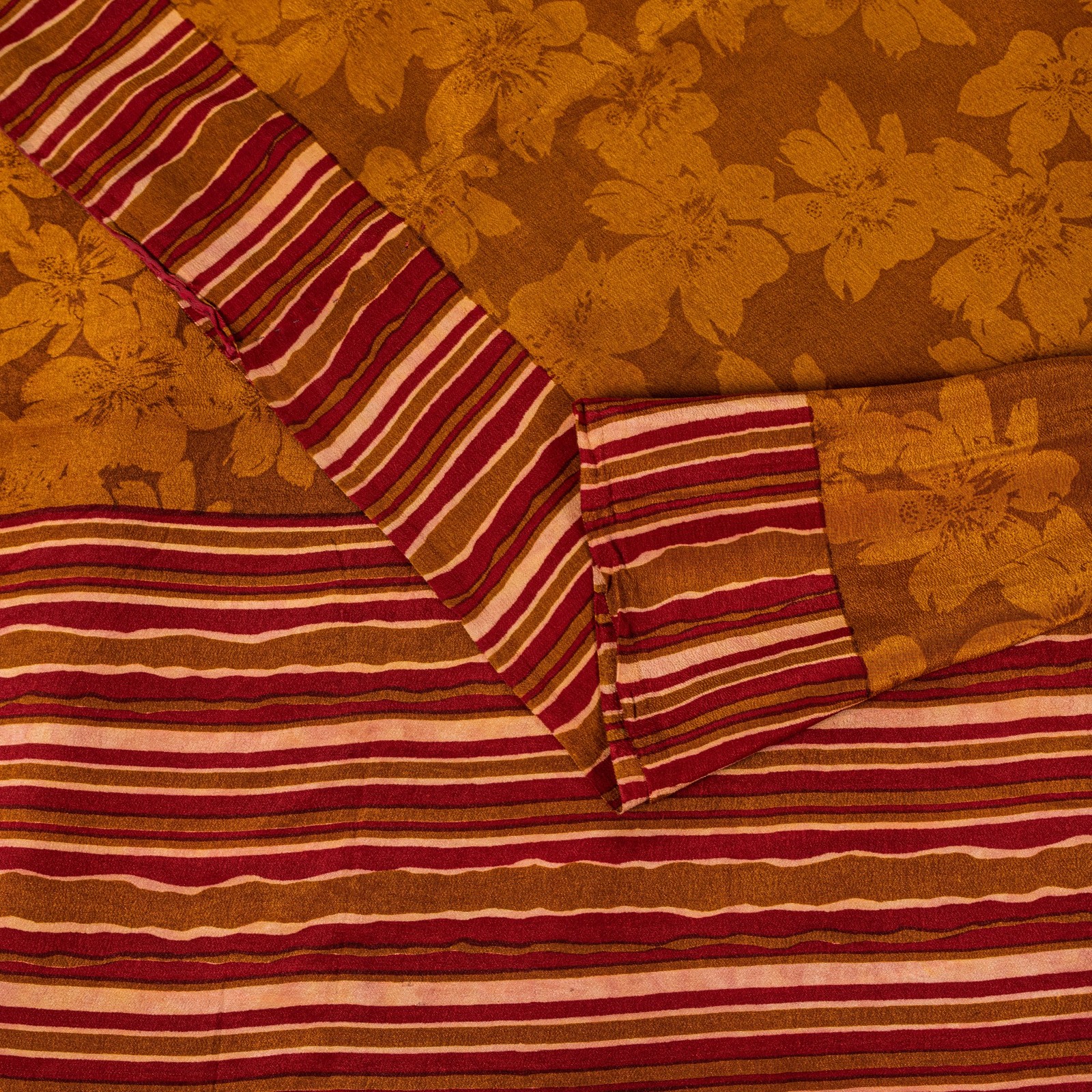 Sanskriti Vintage Brown Sari Soft Pure Crepe Silk Floral Print Saree 5.5Yd Craft