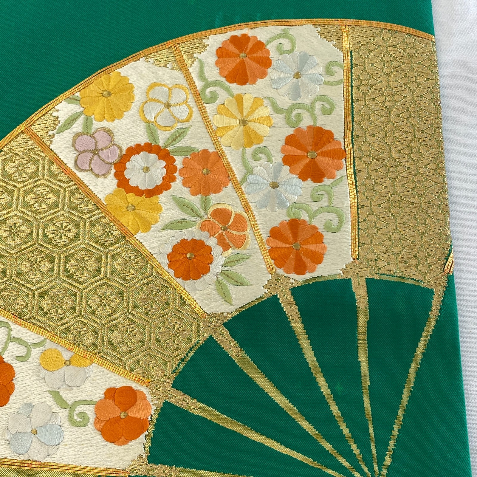 Japanese Vintage Kimono Nagoya Obi Silk Green Drit Traditional 143 x 11 in