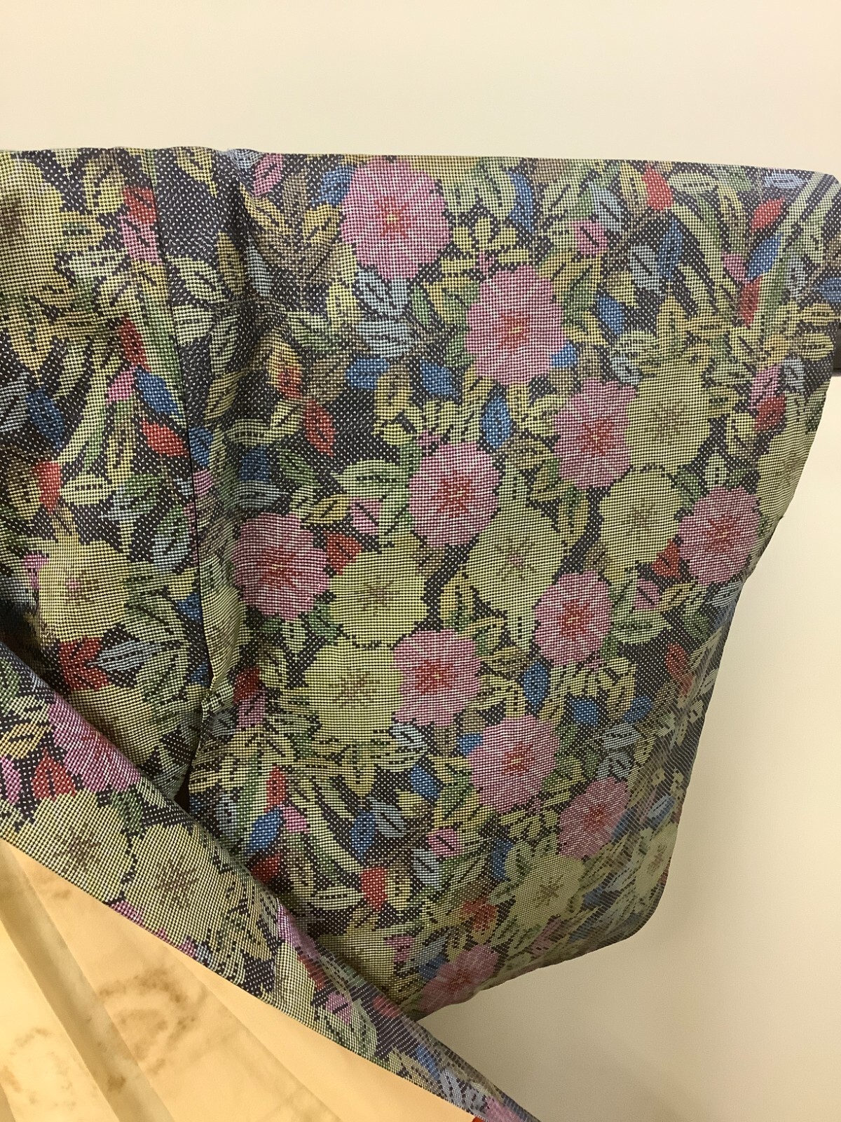 Japanese Vintage Kimono Polyester Black Flower Expensive Dirt Height 59.05in
