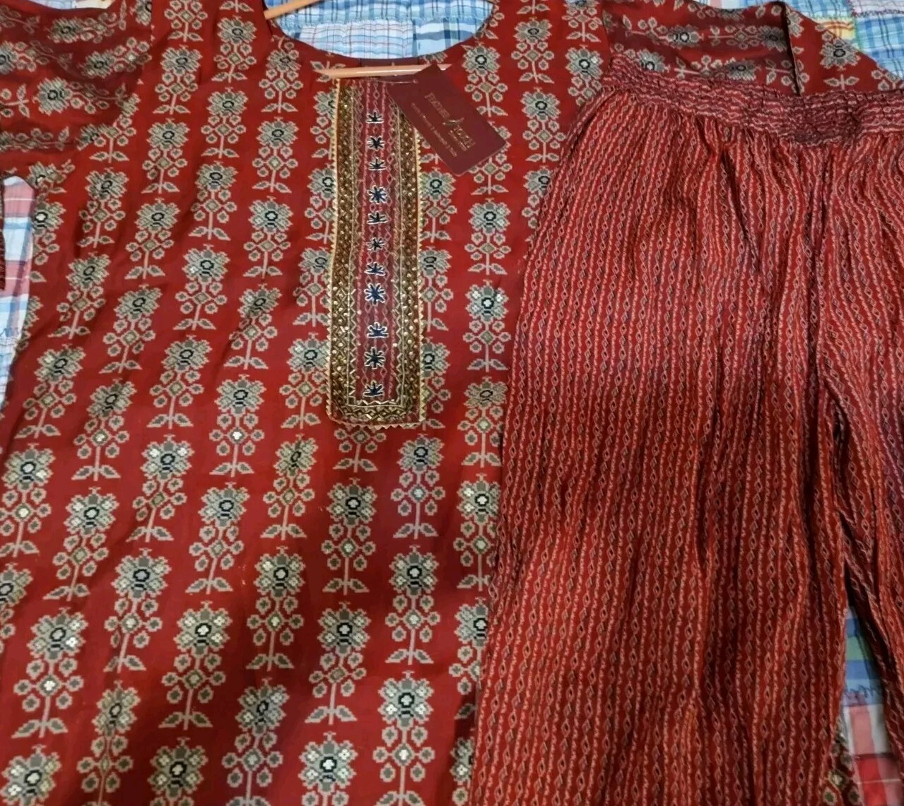 Authentic Kurta Set Red & Gold Beaded Size XXL Made In India Brand New W/Tags