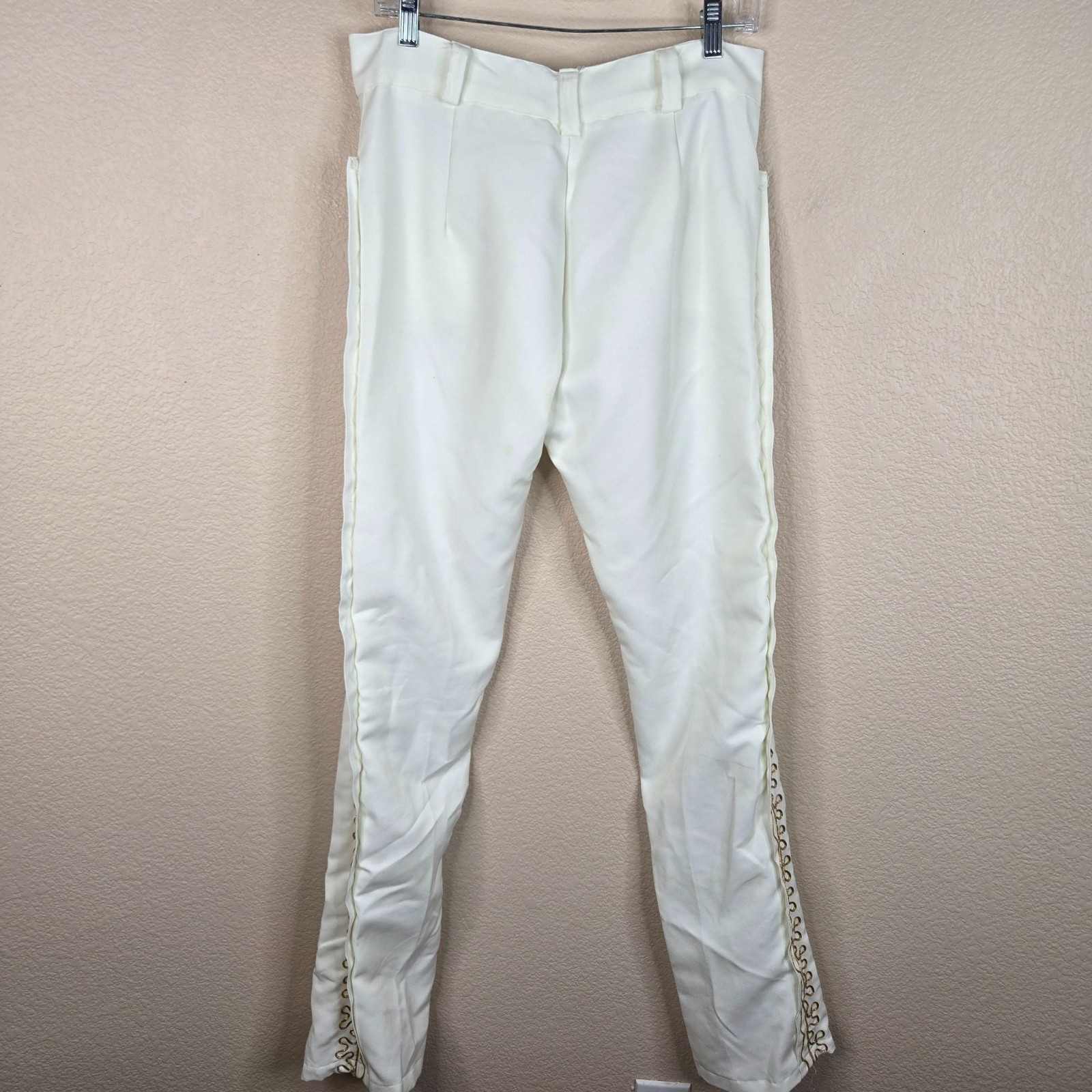 Authentic Traje De Charro Mariachi 3 Pce Suit White Gold Mens Size M