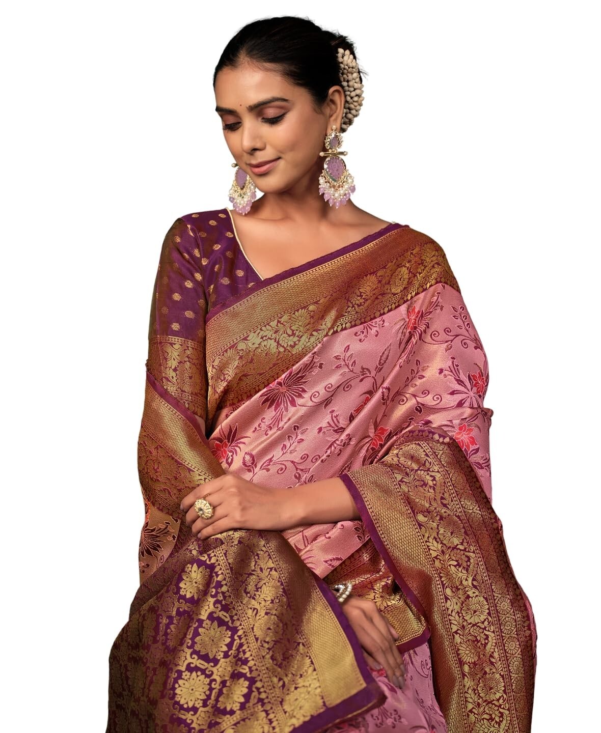 Women’s Silk Blend floral Woven Saree With Blouse Piece