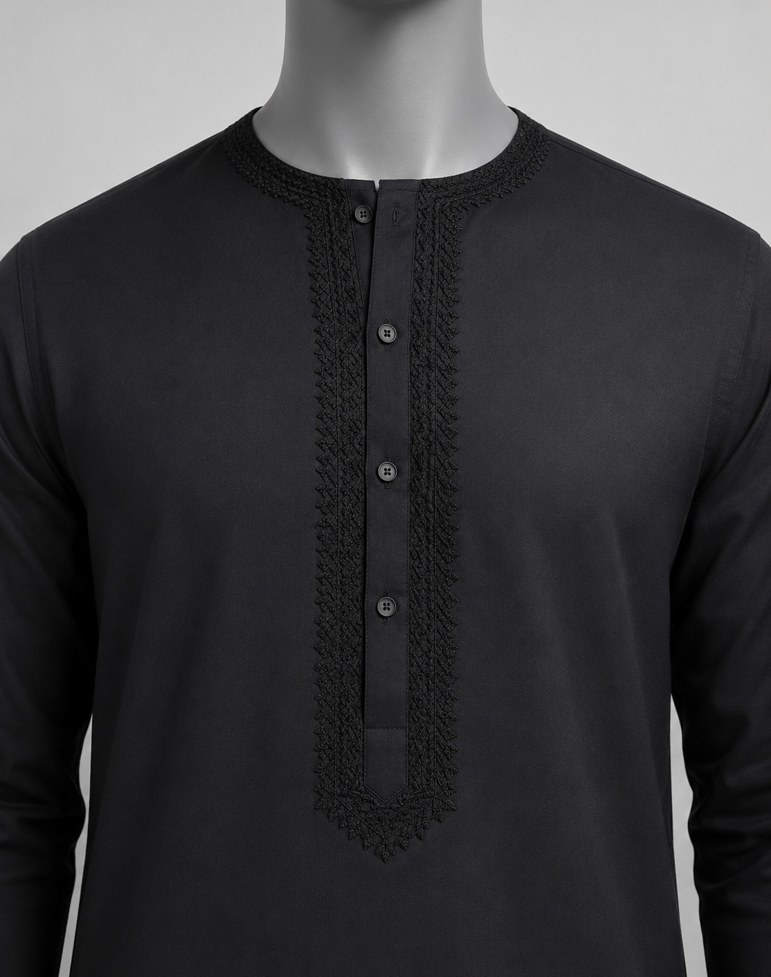 Mens Gray Embroidered Shalwar Kameez Collarless Round Neck Kurta Suit Gift