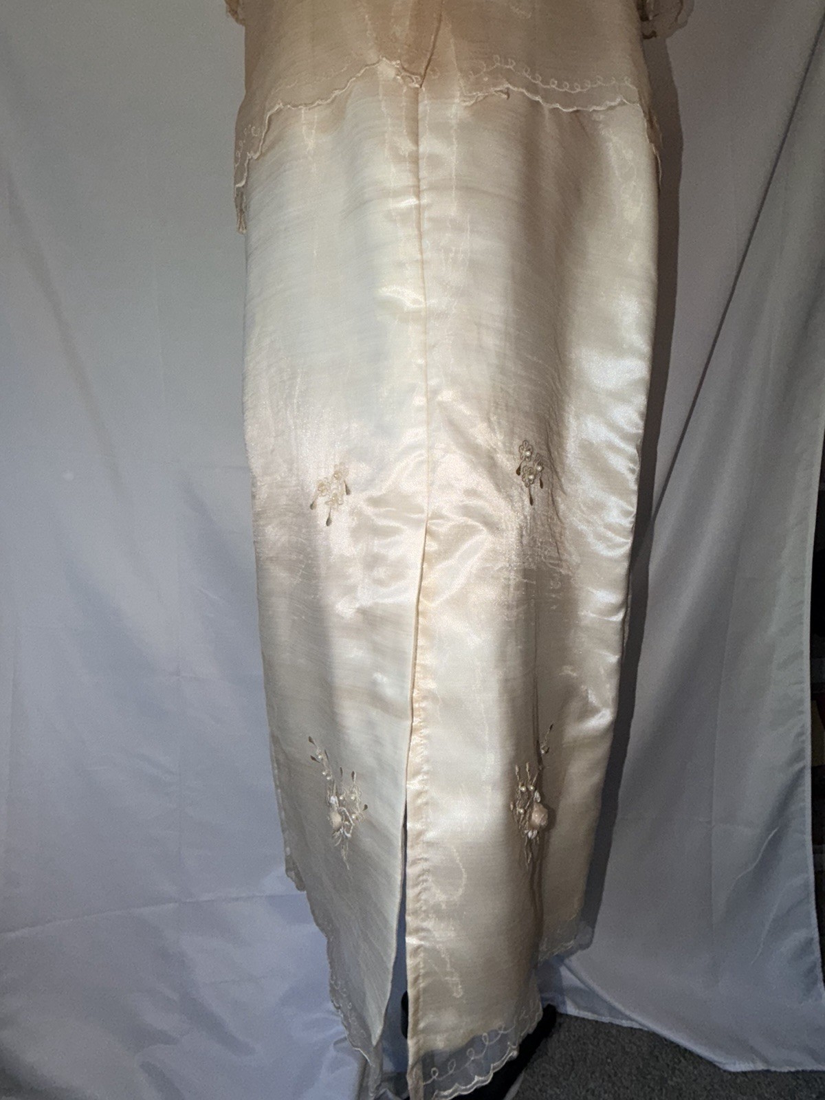 Vintage Filipiniana Cream Embroidered Dress