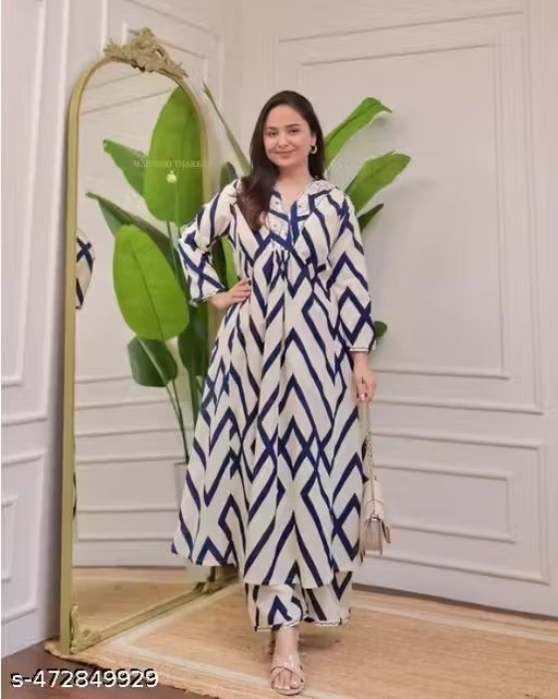 Readymade Embroidered Rayon Kurta/kurti Palazzo Set for Women’s Festive Outfit