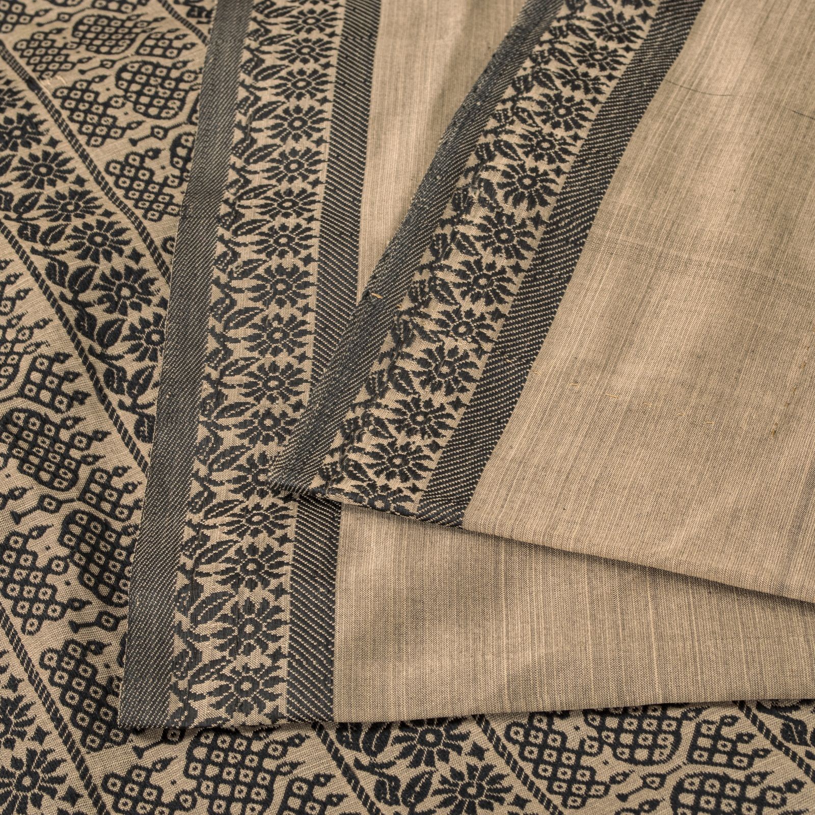 Sanskriti Vintage Saree Brown Blend Cotton Indian Woven Craft Fabric Sari 5.5+Yd