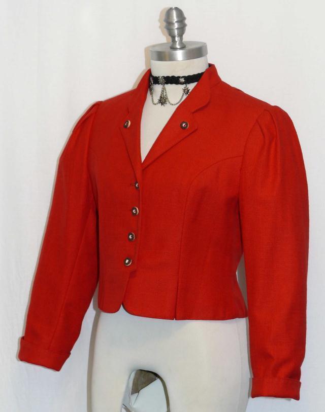 RED ~ COTTON & LINEN ~ Women German SUMMER Short Riding Dress Suit JACKET 38 6 S
