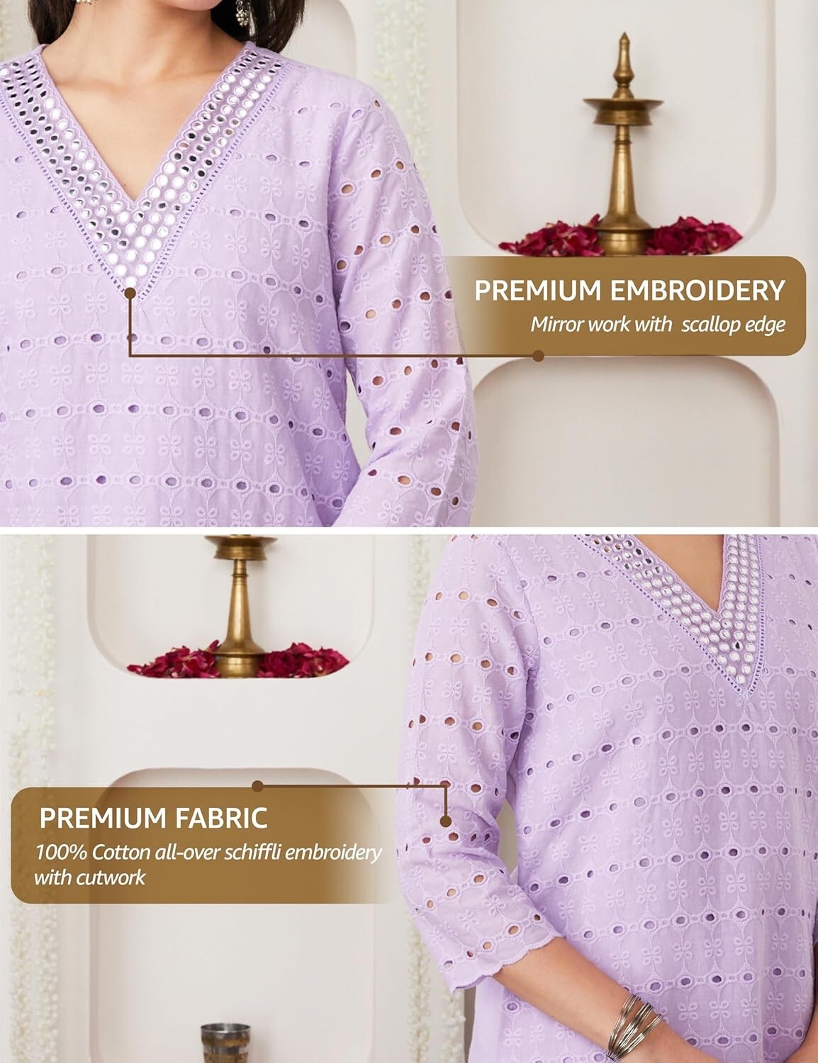 Women Schiffli Embroidery Kurta Pant Co-Ord Set