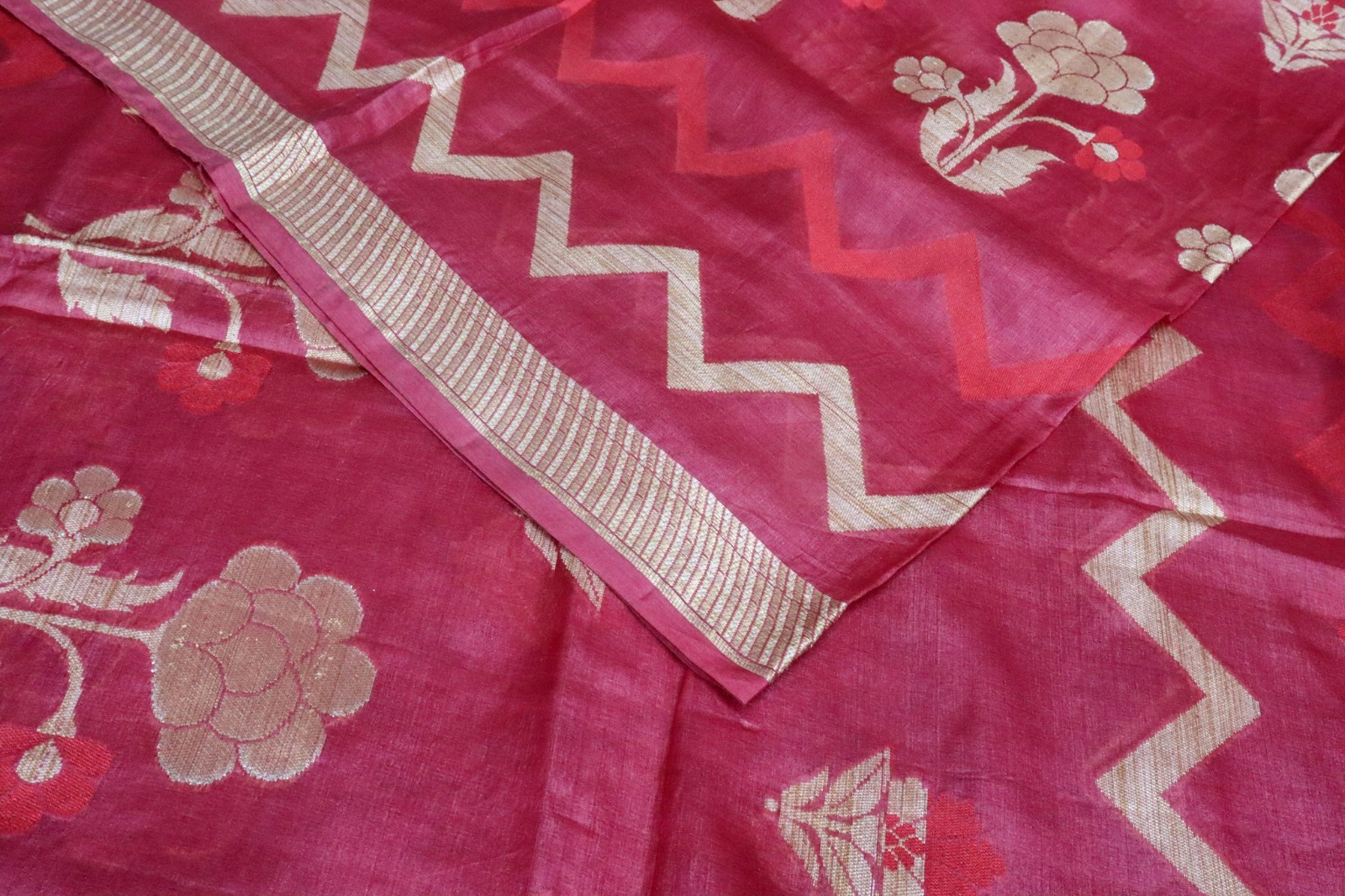 Vintage Tussar Silk Saree, Upcycled Printed Tussah Silk DIY Fabric TS1167