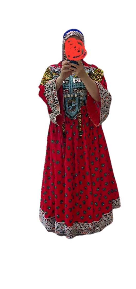 Afghani Gund Tribal Handmade Embroidery beaded Maxi Dress Blue,red, Multi