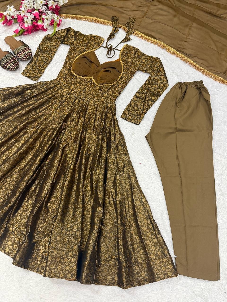 Launching New Brocade Jacquard Anarkali Suit With Dupatta For Function Wear