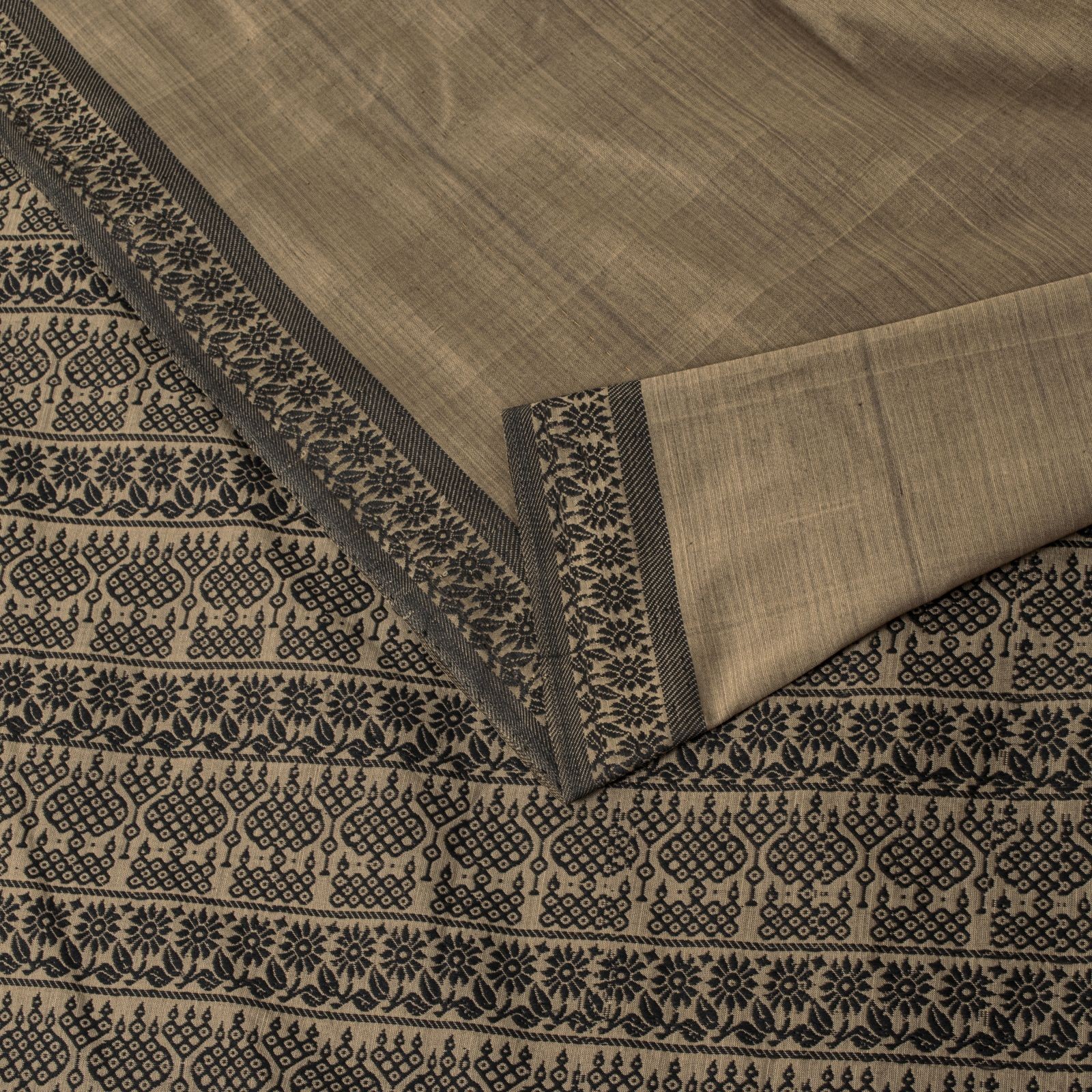 Sanskriti Vintage Saree Brown Blend Cotton Indian Woven Craft Fabric Sari 5.5+Yd